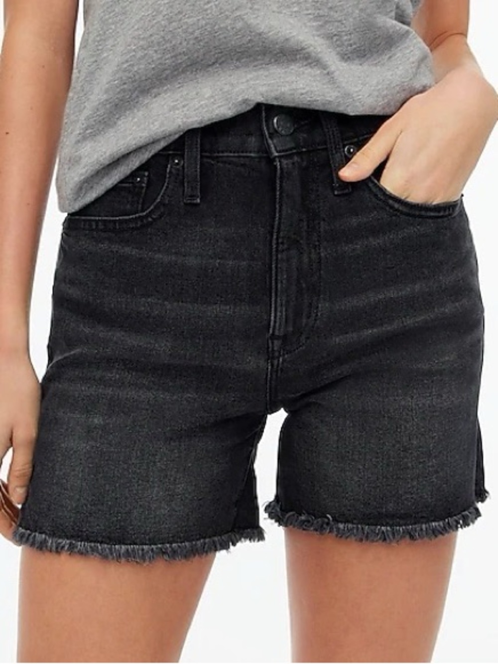 J. Crew Black High-Rise Frayed Hem Denim Shorts